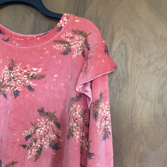 LC Lauren Conrad top floral print velvet w ruffle puff sleeve sweatshirt S M - Picture 5 of 15